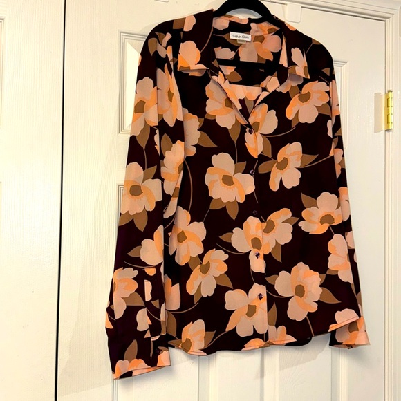 Calvin Klein Tops - Calvin Klein purple tan floral button down business casual office work top XL